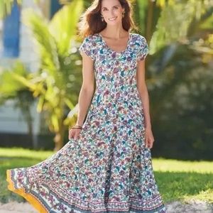 NWT Soft Surroundings Woman's Kara Neptune Green Maxi Boho Tiered Dresses